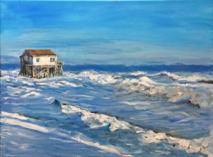 Polehouse in rough surf          